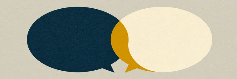 Illustration: zwei überlappende Sprechblasen — Symbolbild zu Erfahrungen mit der Studienplatzklage