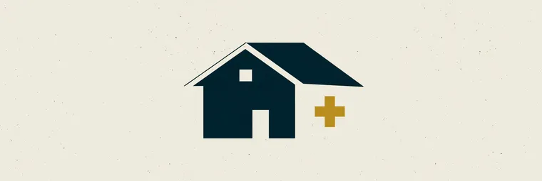 Illustration: Bauernhaus mit Medizin-Kreuz — Symbolbild zur Landarztquote