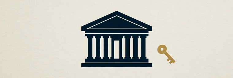 Illustration: Universitätsgebäude mit Schlüssel — Symbolbild zu privaten Medizin-Hochschulen