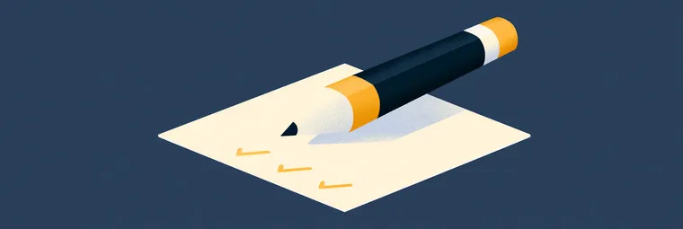 Illustration: Bleistift über einem Blatt mit Häkchen — Symbolbild zum TMS-Eignungstest